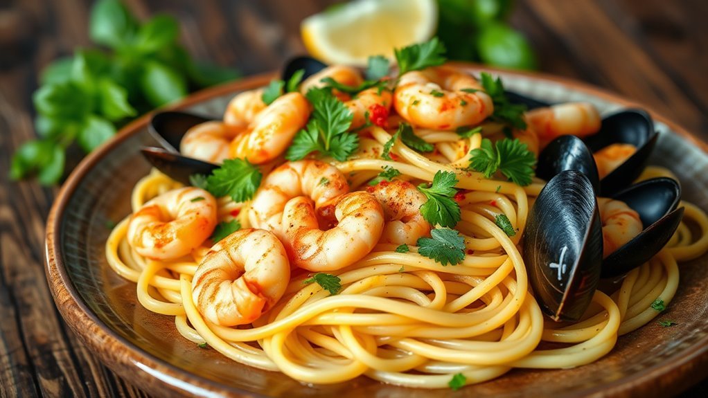 garlic infused seafood linguine dish