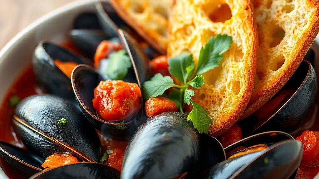 mussels with chorizo broth