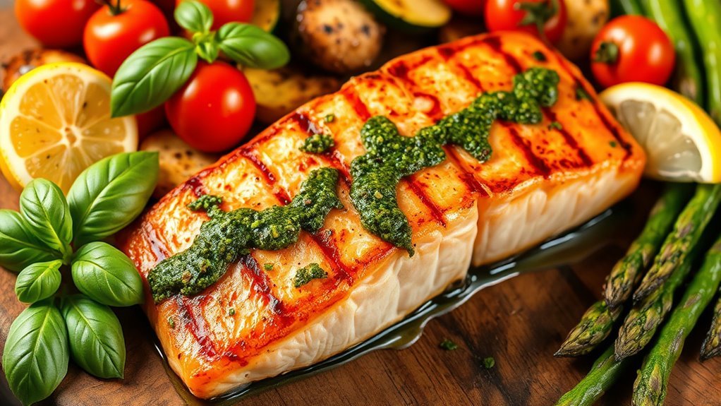 pesto topped grilled salmon