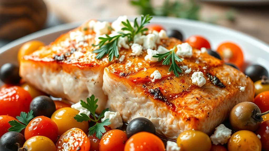 salmon with olives feta