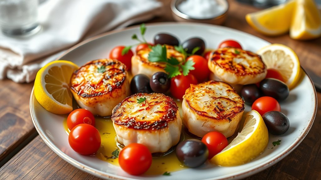 seared scallops with olives