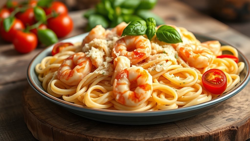 shrimp alfredo with tomato basil