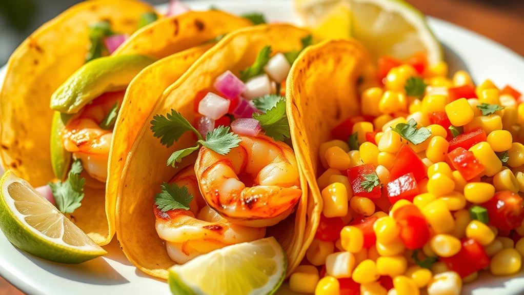 shrimp tacos with salad
