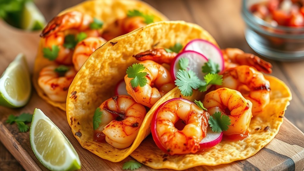 spicy shrimp filled tacos